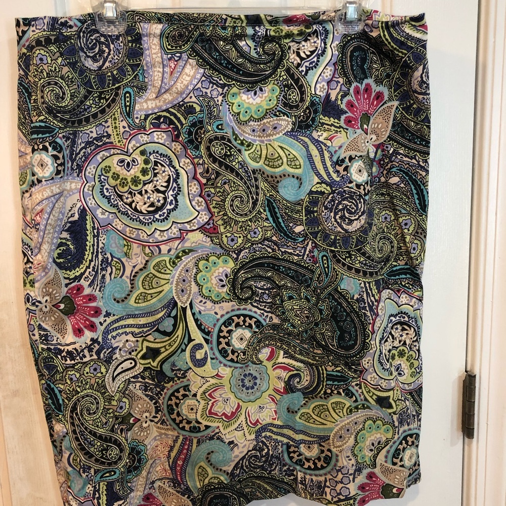 Talbots Paisley A-Line Skirt in Navy, Teal, Lime & Pink